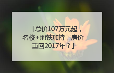 总价107万元起，名校+地铁加持，房价重回2017年？
