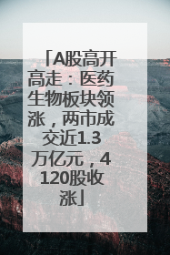 A股高开高走：医药生物板块领涨，两市成交近1.3万亿元，4120股收涨